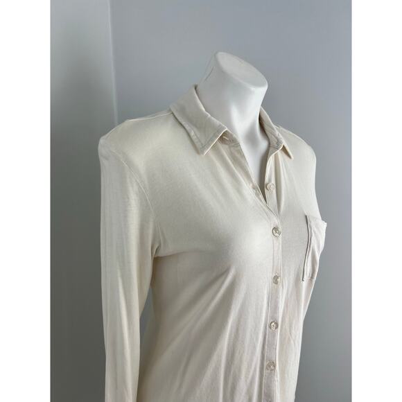 Peruvian Connection Pima Cotton Modal White Classic Button Down Top Medium - Picture 3 of 6